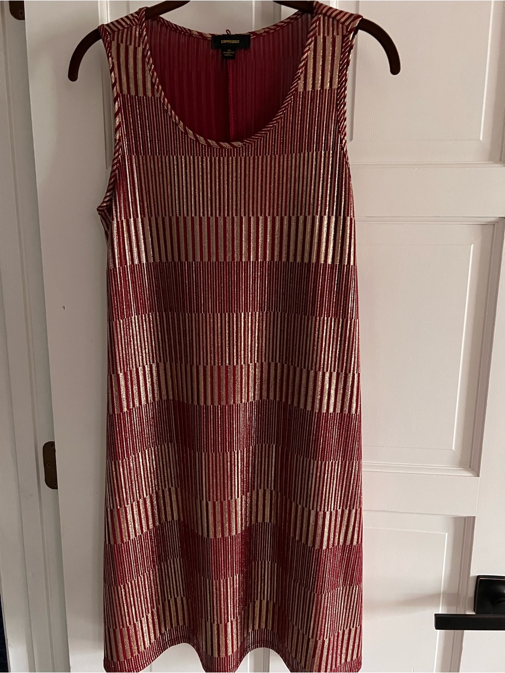 Cute Espresso Metallic Red and Gold Sleeveless Shift Dress